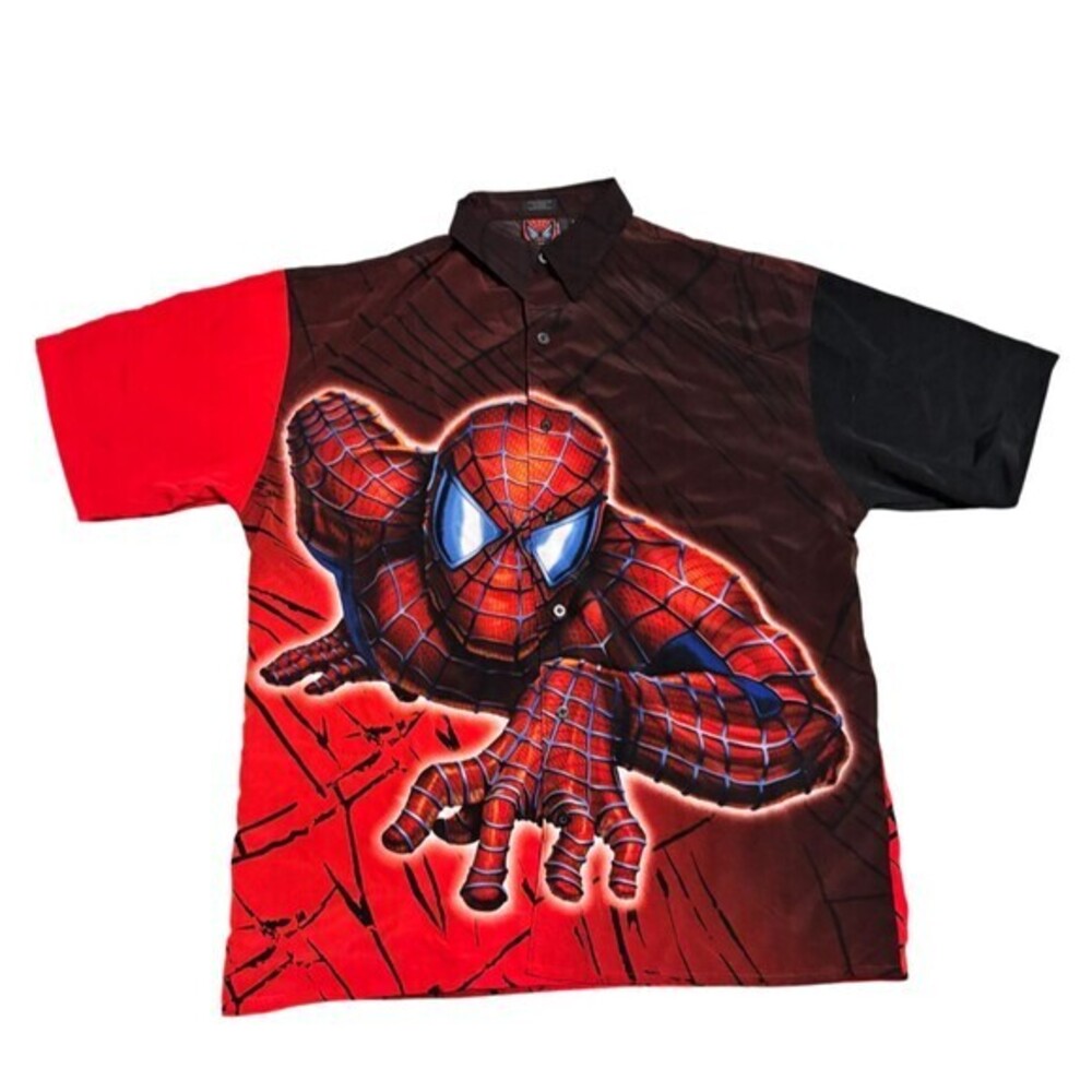 Vintage Spider-Man All Over‎ Print Button Up Shirt Marvel Graphic Men’s Large